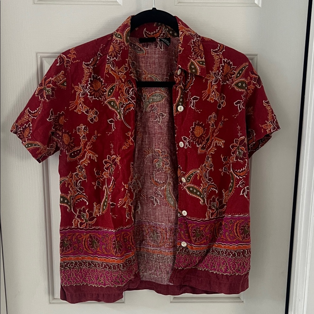 Erika Men's Burgundy Paisley Casual Button Down Shirt